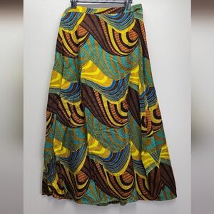 Vibrant African Print Wrap Maxi Skirt S M L XL Adjustable